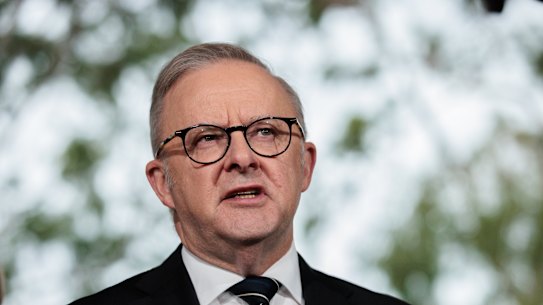 Prime Minister Anthony Albanese speaks during a press conference in Perth. 