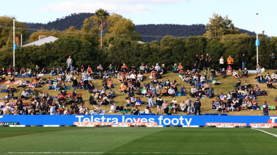 The crowd builds up ahead of  the round 22 NRL match between Wests Tigers and the Rabbitohs at Scully Park