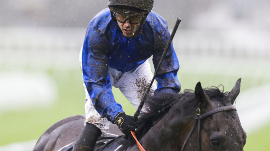 Brenton Avdulla rides through the mud at Royal Randwick on Saturday.