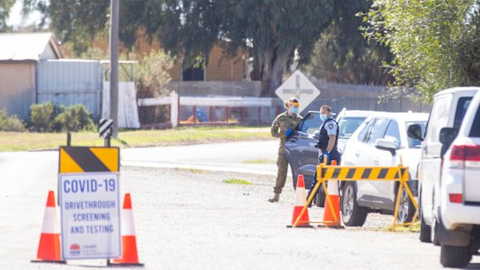 A COVID drive-through testing site in Wilcannia in western NSW.
