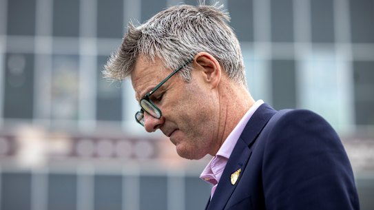 Hawthorn president Andy Gowers speaks to the media on Wednesday.