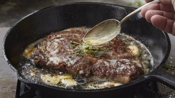 Basting means to spoon melted butter over the meat as it cooks.