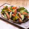 The labne manakish with zaatar, tomato, cucumber and olives.
