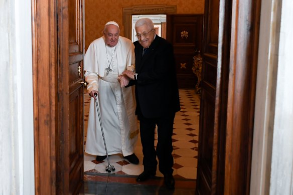 Palestinian leader Mahmoud Abbas meets Pope Francis at the Vatican on December 12, 2024.