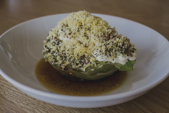 Iceberg lettuce glossed by brown butter and a shallot dressing.