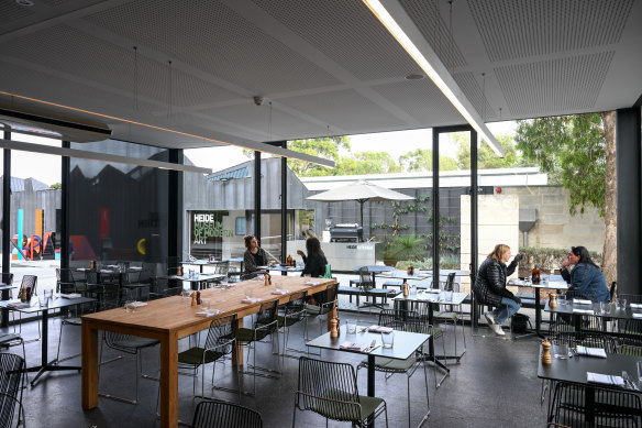 Inside the light and airy cafe at Heide Museum of Modern Art.