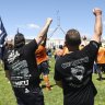CFMEU members protest outside Parliament House in Canberra earlier this month.