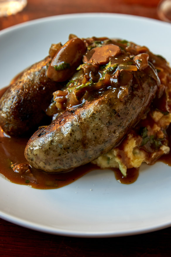 Ppork and fennel sausages with colcannon.