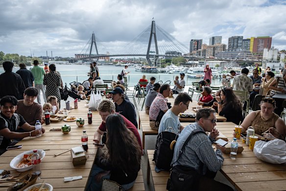 The Sydney Fish Market has seating indoors and out.