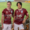 APIA Leichhardt assistant coach David D’Apuzzo with players Jack Stewart and Seiya Kambayashi at Leichhardt Oval this week.