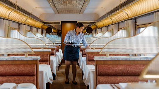 A dining car on board the Indian Pacific.