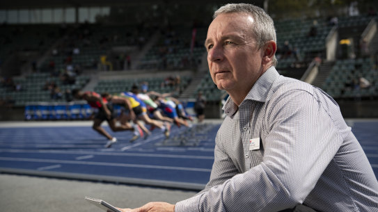 Darren Lang, head of sport strategy and planning co-ordinator at the Department of Education, at the state athletics championships.