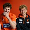 GWS Giants player Tom Green and social media content manager Jacob Gaynor, who host podcast In the Green Room.