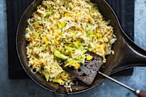 Egg and lettuce fried rice.