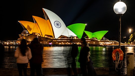 The Opera House was lit up in the colours of the Indian flag to commemorate the 75th anniversary of India’s independence.