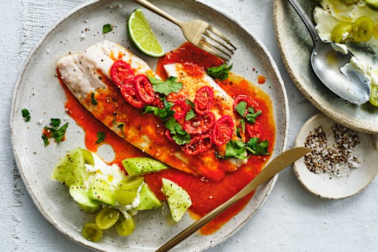 Steamed snapper with red curry butter.