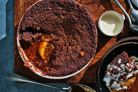 Helen Goh's pear and caramel self-saucing pudding.