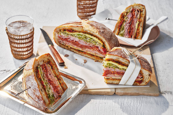 The beauty of this sandwich is that it actually wants to be made ahead of time to feed a crowd.