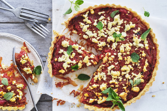 The cheese and herbs can be changed up for this tinned tomato tart.   