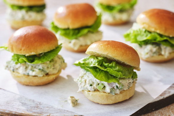 Tarragon and black-pepper chicken salad sliders.