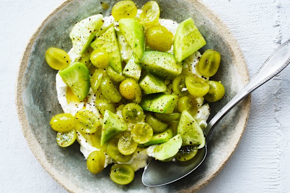 Adam Liaw uses green grapes in this simple salad with hung yoghurt. 