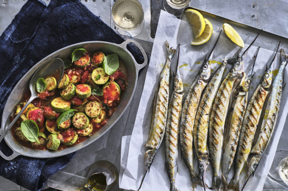 This Maltese-style zucchini goes well alongside grilled fish such as garfish (pictured).