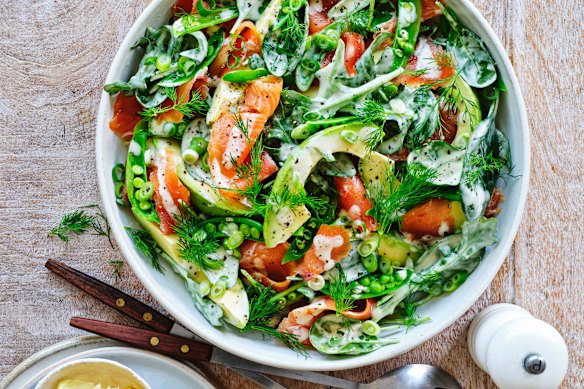 Smoked salmon and avocado salad.
