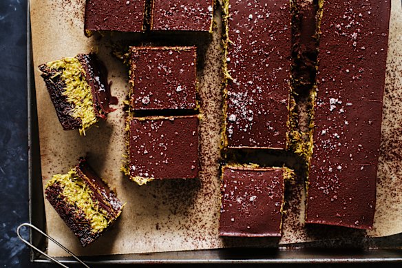Helen Goh says Dubai chocolate brownie is excellent eaten straight from the fridge.