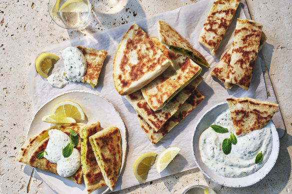 Serve the flatbreads with a squeeze of lemon and some mint yoghurt.