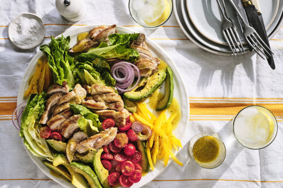 Take it outside: Adam Liaw’s grilled chicken salad with Dijon vinaigrette.