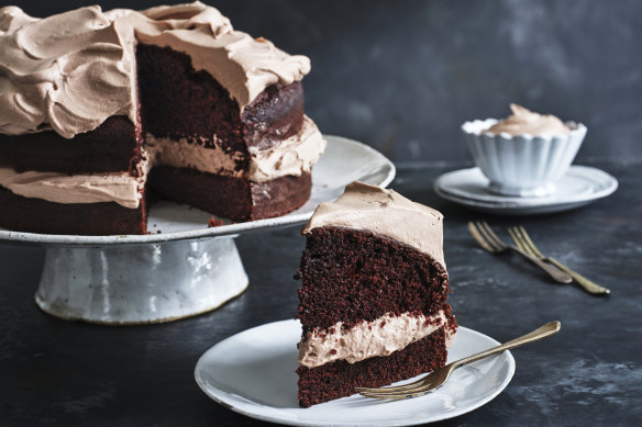 Helen Goh’s “Everyday chocolate cake” with whipped cocoa cream.
