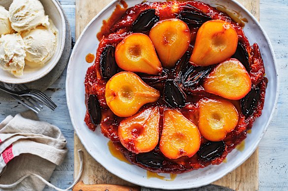 Pear and date tarte tatin.