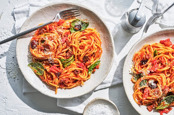 Sundried tomato and olive spaghetti.