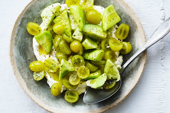 Adam Liaw uses green grapes in this simple salad with hung yoghurt. 
