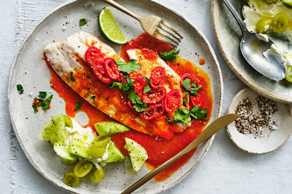 Steamed snapper with red curry butter.