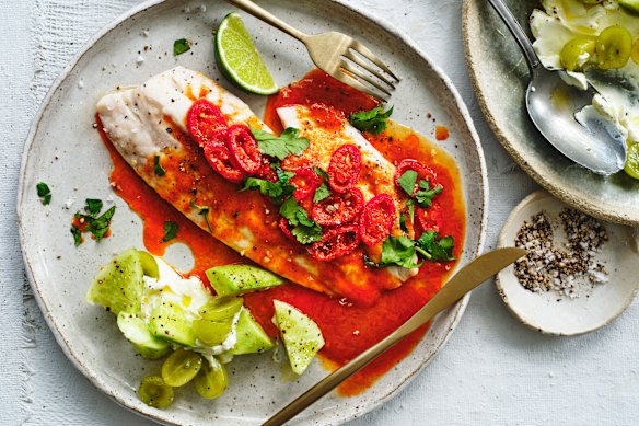 Steamed snapper with red curry butter.