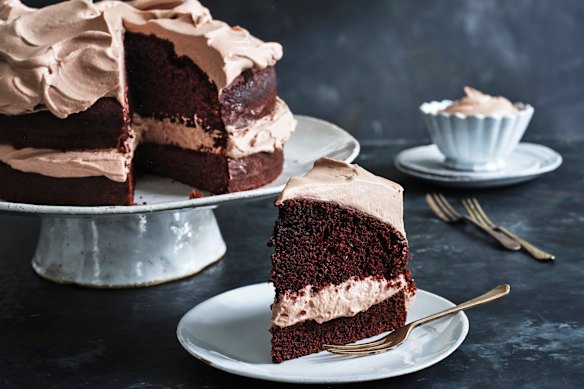 Everyday chocolate cake with whipped cocoa cream.