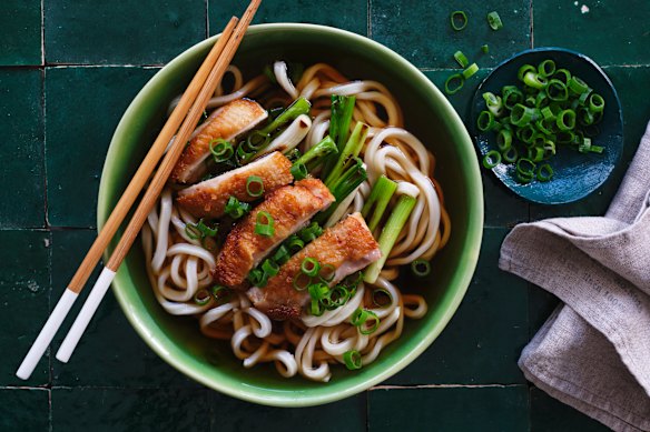 Traditionally, this dish is made with a long Japanese onion called negi, but spring onions are a local substitute. 