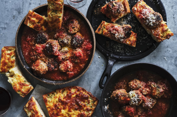 Serve these “al forno” (oven-baked) meatballs with cheesy garlic bread.