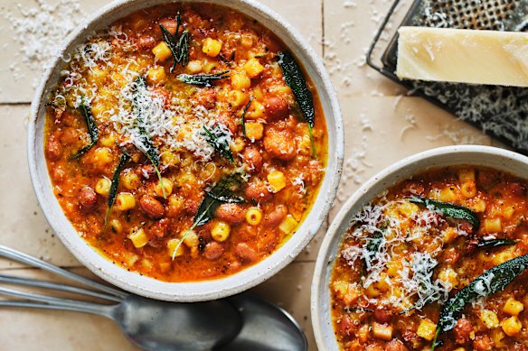 This cheat’s pasta e fagioli is warming, fortifying and easily adapted for vegetarians.  