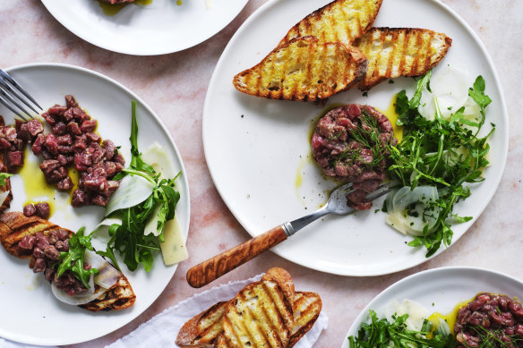 Serve this Italian-style beef tartare with or atop crostini (grilled bread).