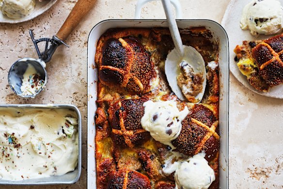 Hot cross bun pudding.