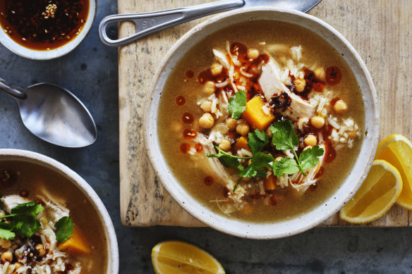 Drizzle the soup with chilli oil, to serve.