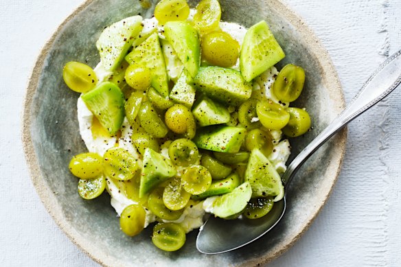 Hung yoghurt with cucumber.