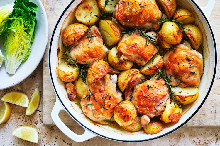 Adam Liaw’s one-pan rosemary chicken and potatoes.