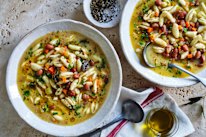 Julia Busuttil Nishimura’s bean, porcini and pasta soup.