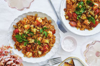 Danielle Alvarez’s prawn and tomato orzotto with pangrattato.