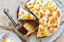 Apricot, almond and cardamom cake.