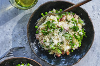 Ham and pea risotto.