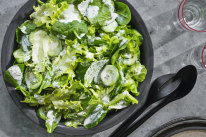 Green salad with cool yoghurt dressing.